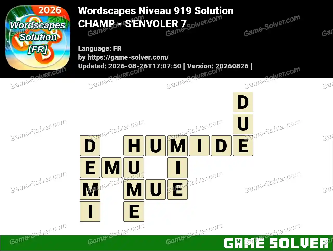 Wordscapes Français Niveau 919 Solution — CHAMP – S’ENVOLER 7